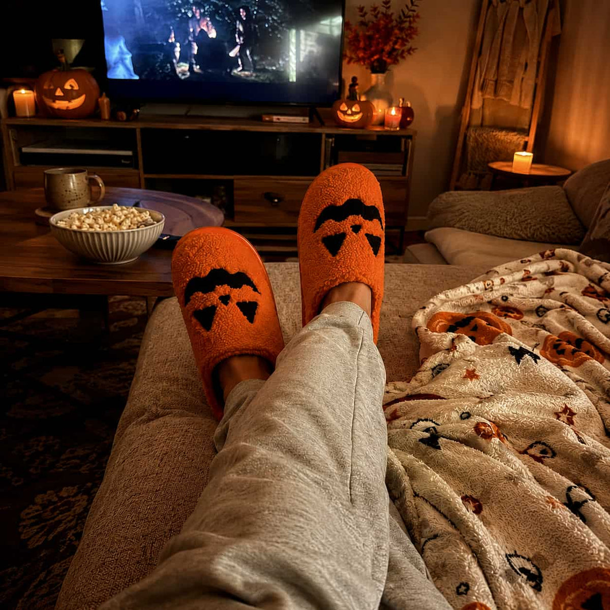 Pumpkin Face Slippers